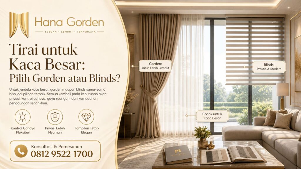 Tirai untuk Kaca Besar Pilih Gorden atau Blinds